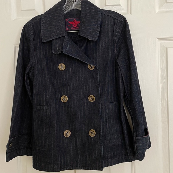 Striped Denim Double-Breasted Jacket (Like New!) - Picture 1 of 3